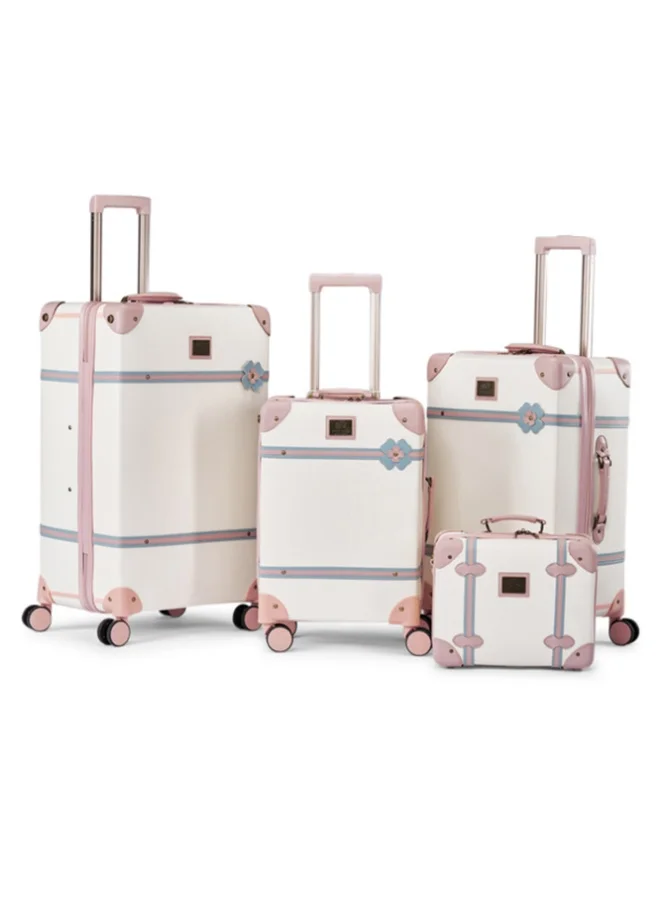 LIMRA 4-Piece Premium PU Leather Luggage Set – Luxury Travel Spinner Suitcases with Cosmetic Bag – Sizes 28/24/20/13 Inch White With Pink Color
